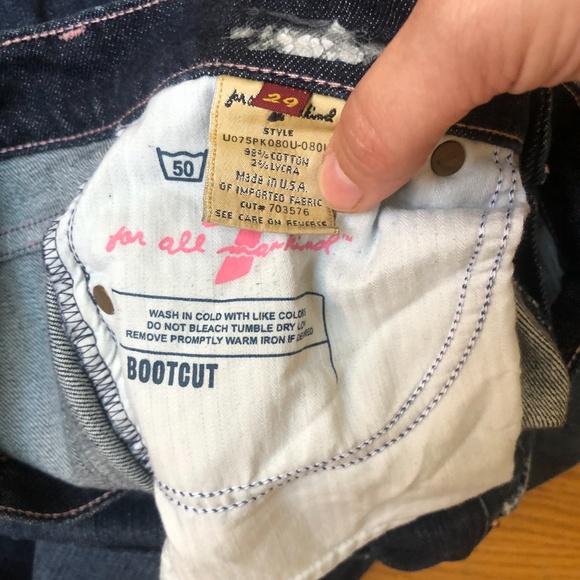7 FOR ALL MANKIND Bootcut Y2K Pink Stitch Boho Retro Dark Wash Jeans | Size 29 - Picture 8 of 9